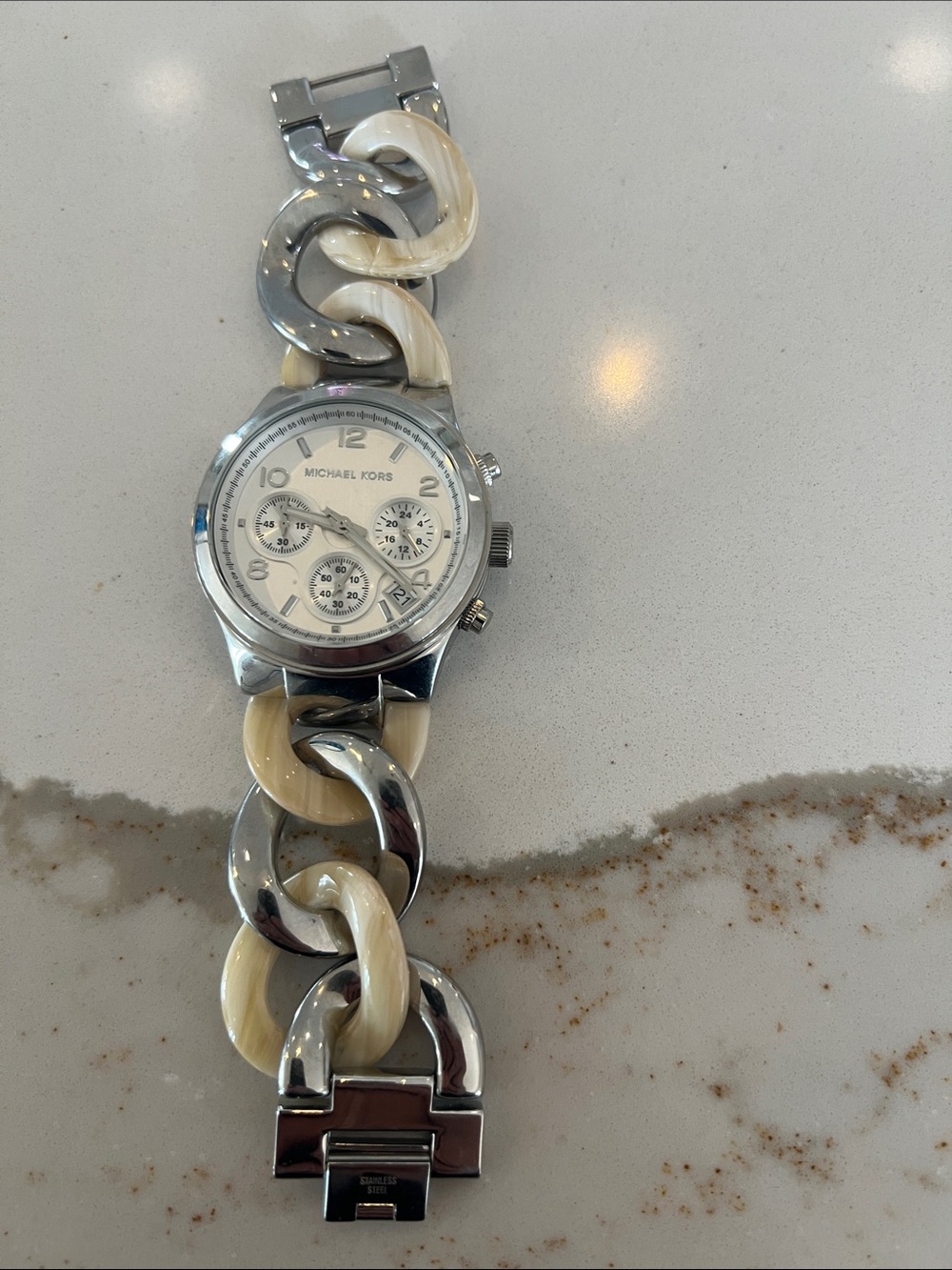 Michael Kors Silver and Cream Link Bracelet Chronograph Watch